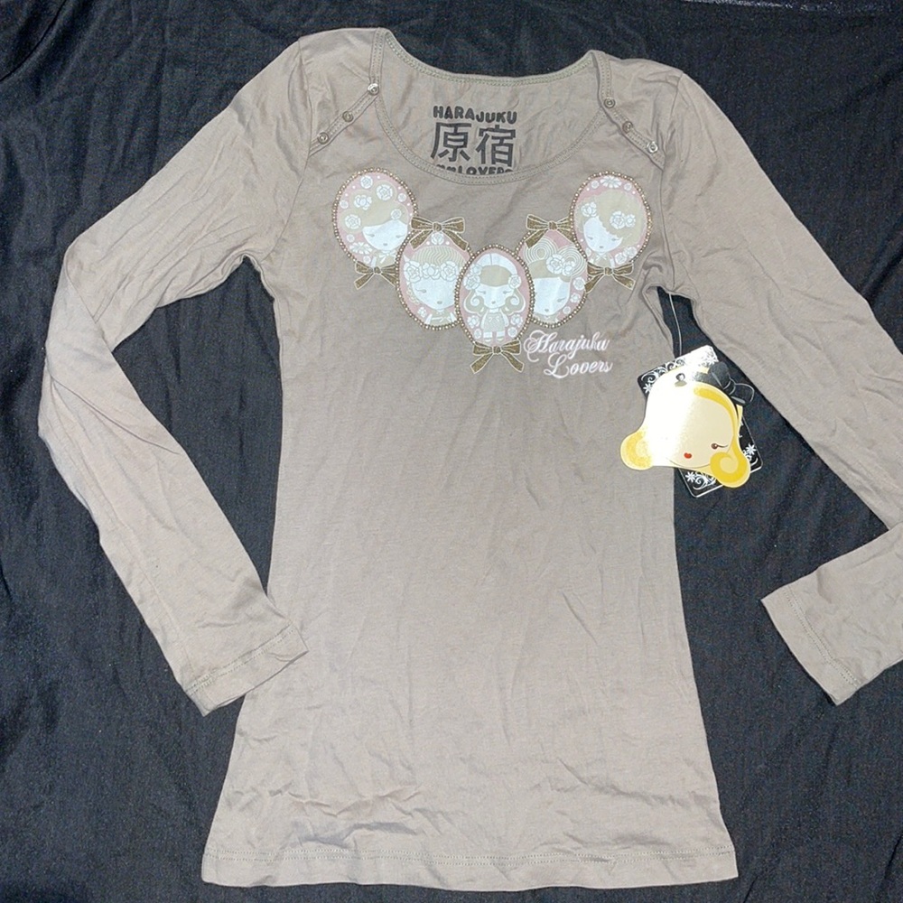 New Young Little Girls Harajuku Lovers Long Sleeve Line Up Cameo Shirt Tee 8